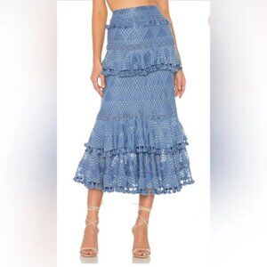 Tularosa Addie Fringe Maxi Skirt in Slate Blue size xs